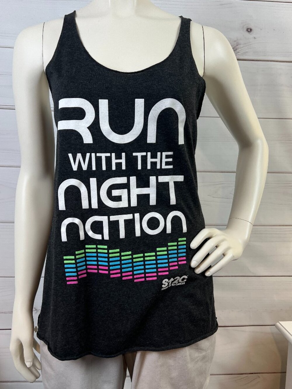 Next Level Dark Gray Run with the Night Nation Racerback Tank - Size XL